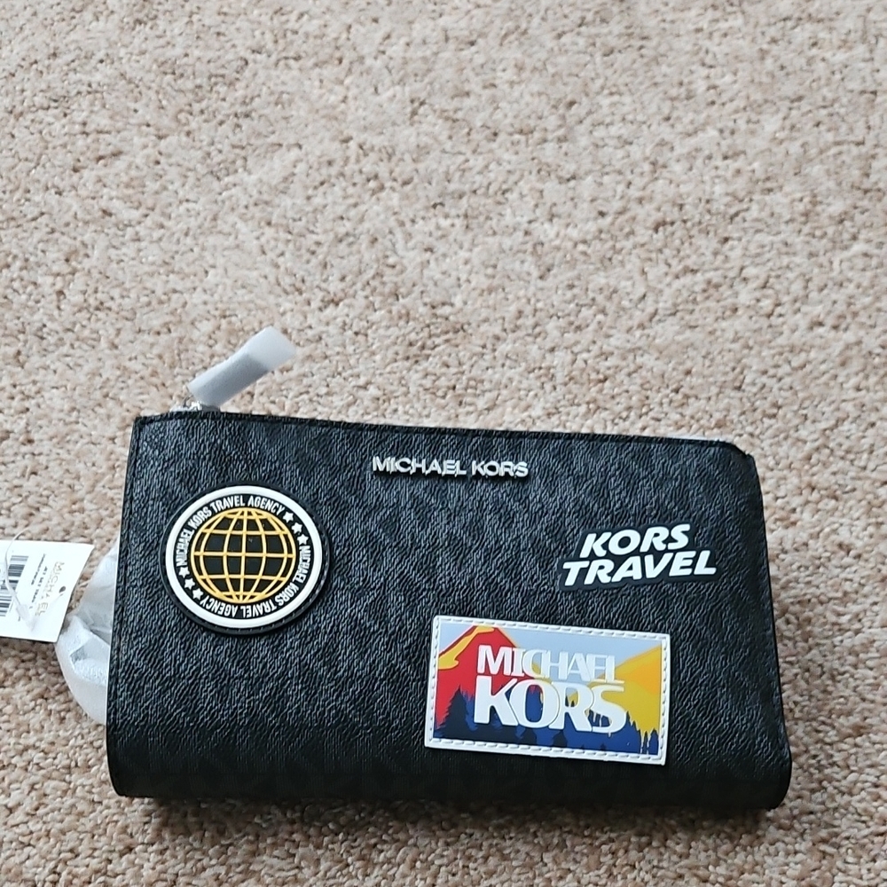 Michael Kors Black Travel Wallet with Patches